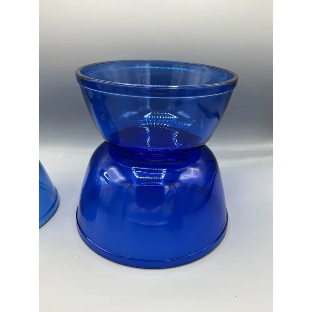 3 Anchor Hocking Cobalt Blue Glass Nesting Mixing Bowls 1 Qt 1.5 Qt and 2.5 Qt